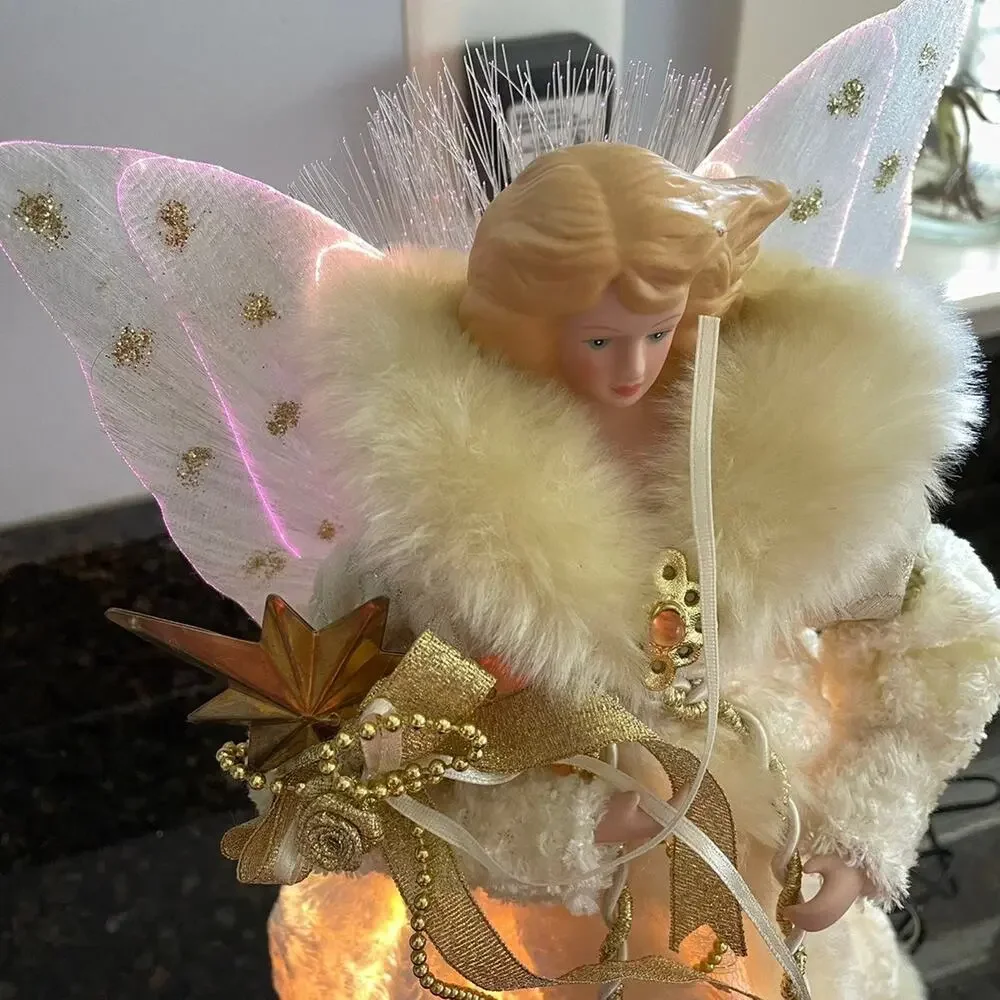 Fiber Optic Angel Christmas Tree Topper Changing LED Lights Electric with Box